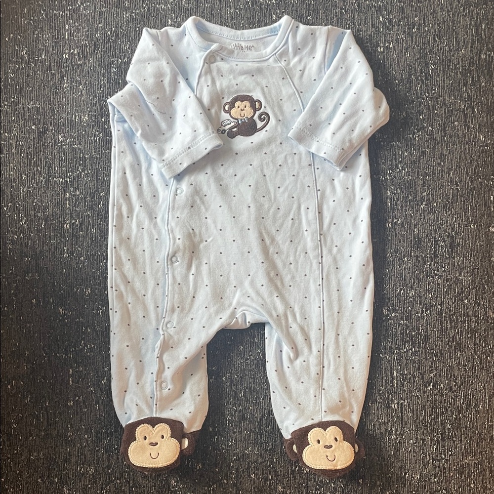 Little Me Light Blue Monkey Footie
